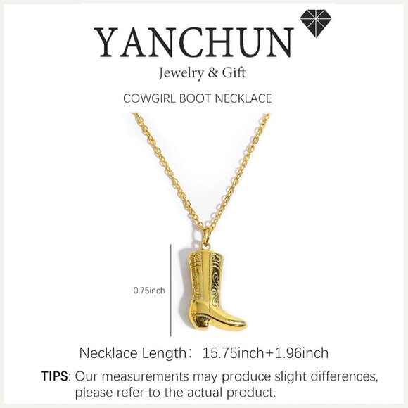 YANCHUN Necklace for Women, Gold Charm, Cowgirl Hat & Boots Western Jewelry Gift - Picture 7 of 7